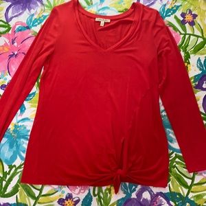 Express Red Front Tie Long Sleeve Tee Size Medium